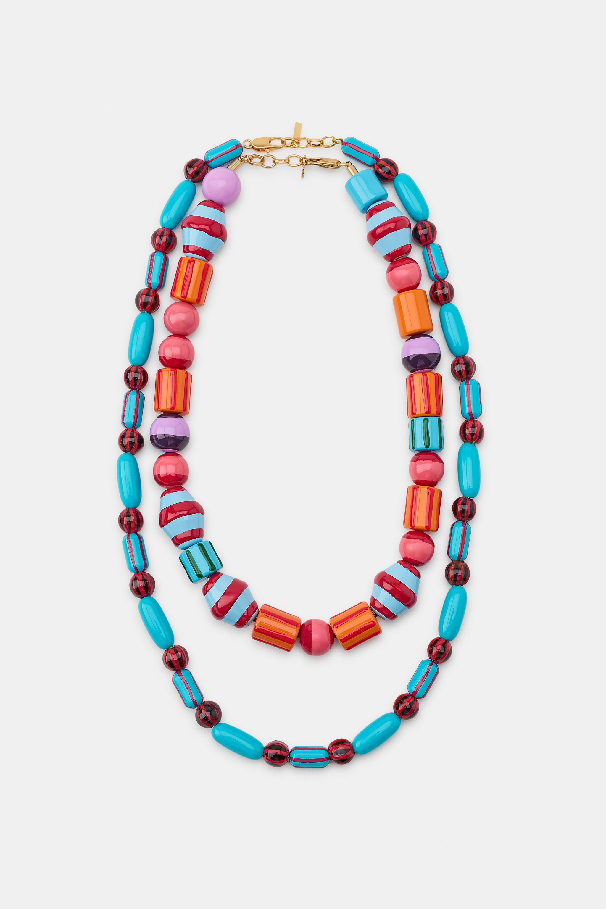 PACK OF 2 STRIPED BEAD NECKLACES